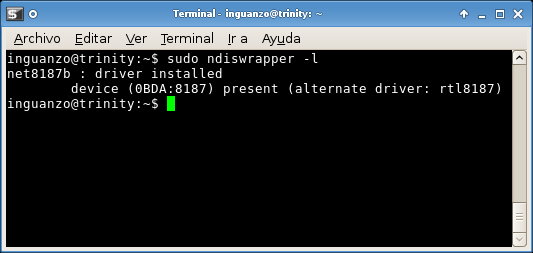 Muestra los drivers instalados (ndiswrapper)