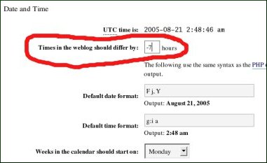 Esta imagen muestra el problema al intentar corregir la hora del blog