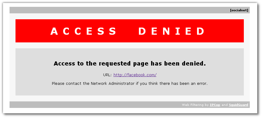 Mensaje que muestra URL Filter cuando una dirección ha sido bloqueada.