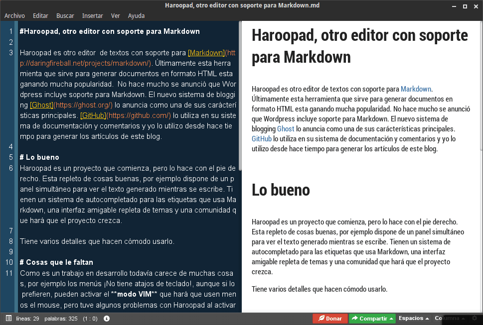 Haroopad, otro editor con soporte para Markdown