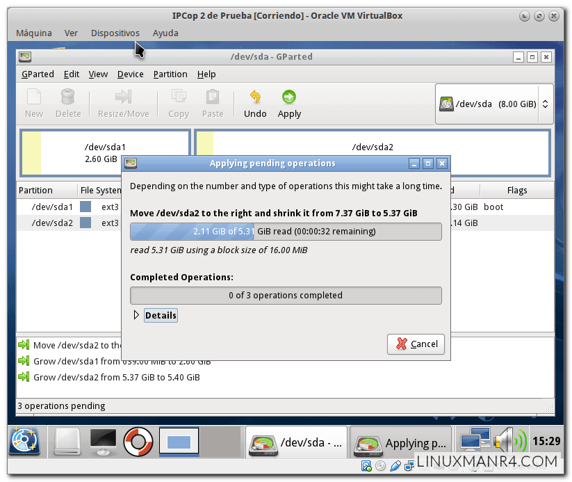 Aplicando los cambios en las particiones