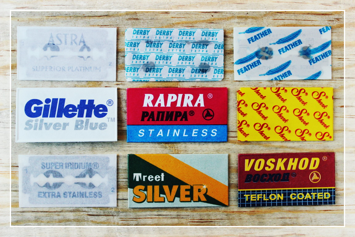Paquete de muestras de hojas de afeitar.