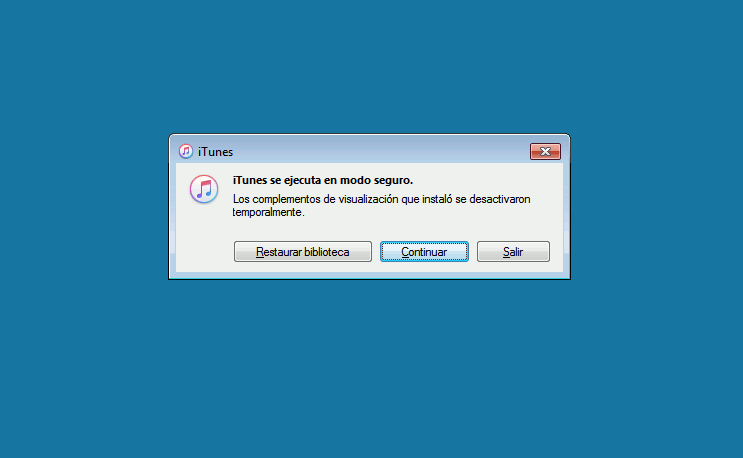 iTunes en modo seguro