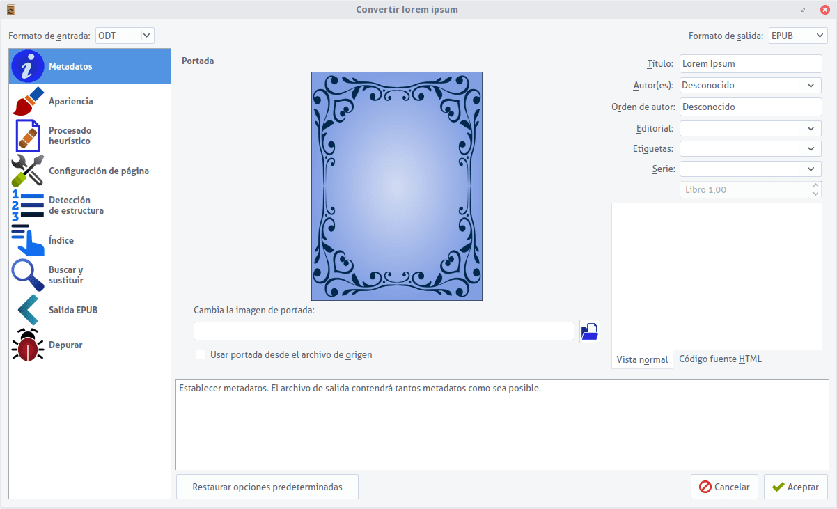 Conversión de odt a ePub