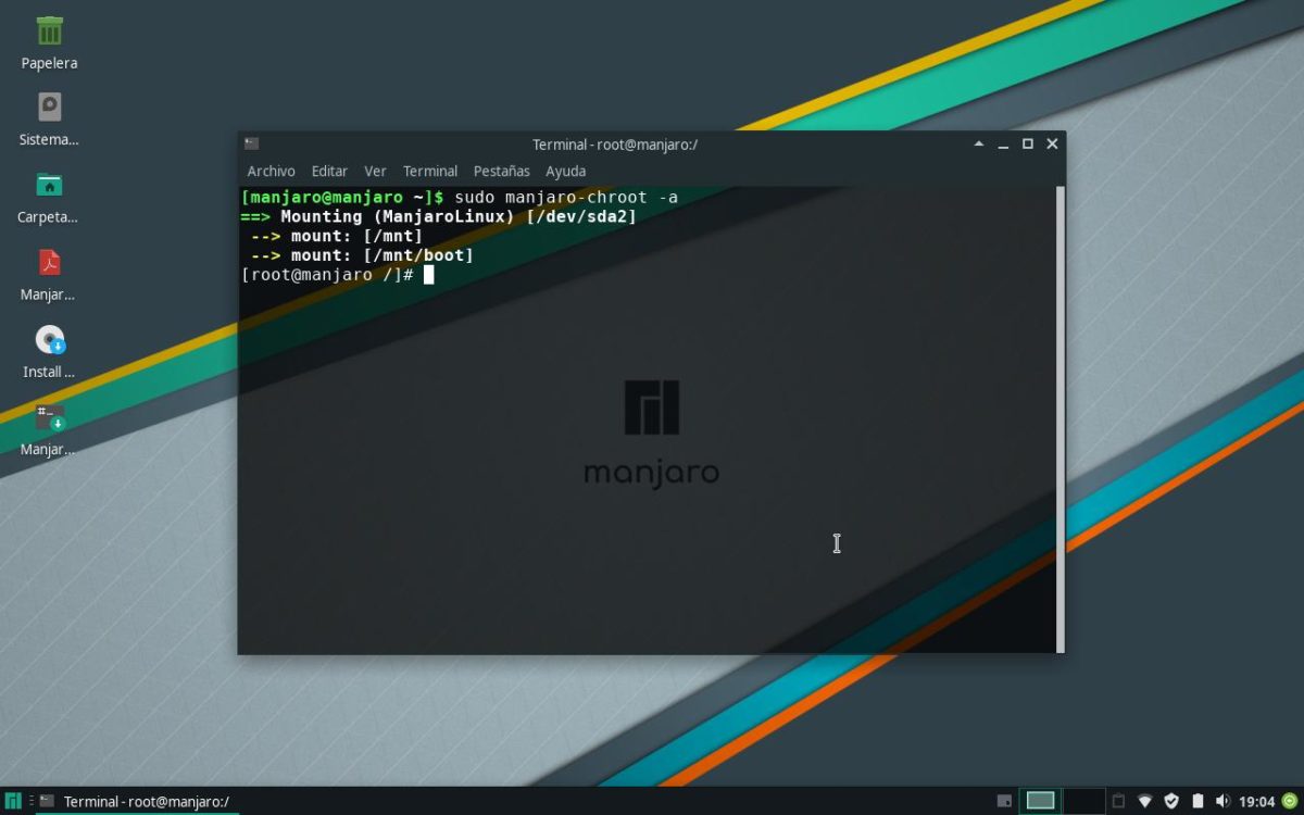 Manjaro chroot para solucionar el problema: No se pudo arrancar la entrada predeterminada