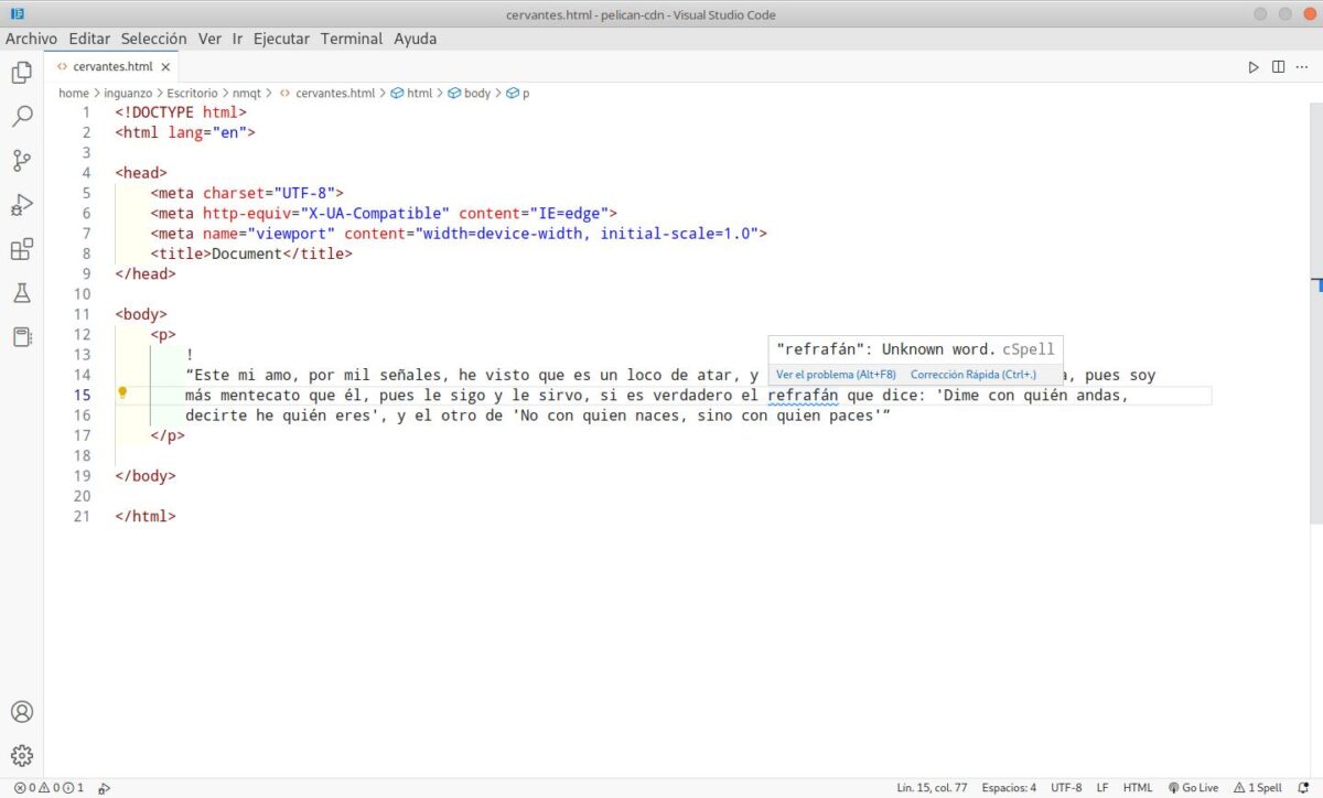Extensión para Visual Studio Code para revisar la ortografía.