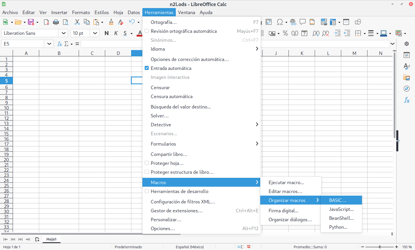 Agregar una macro nueva en BASIC.