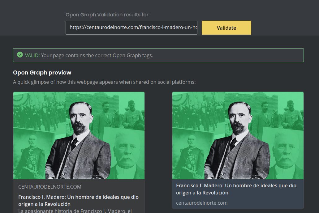 Resultados de la validación de Open Graph por OrcaScan